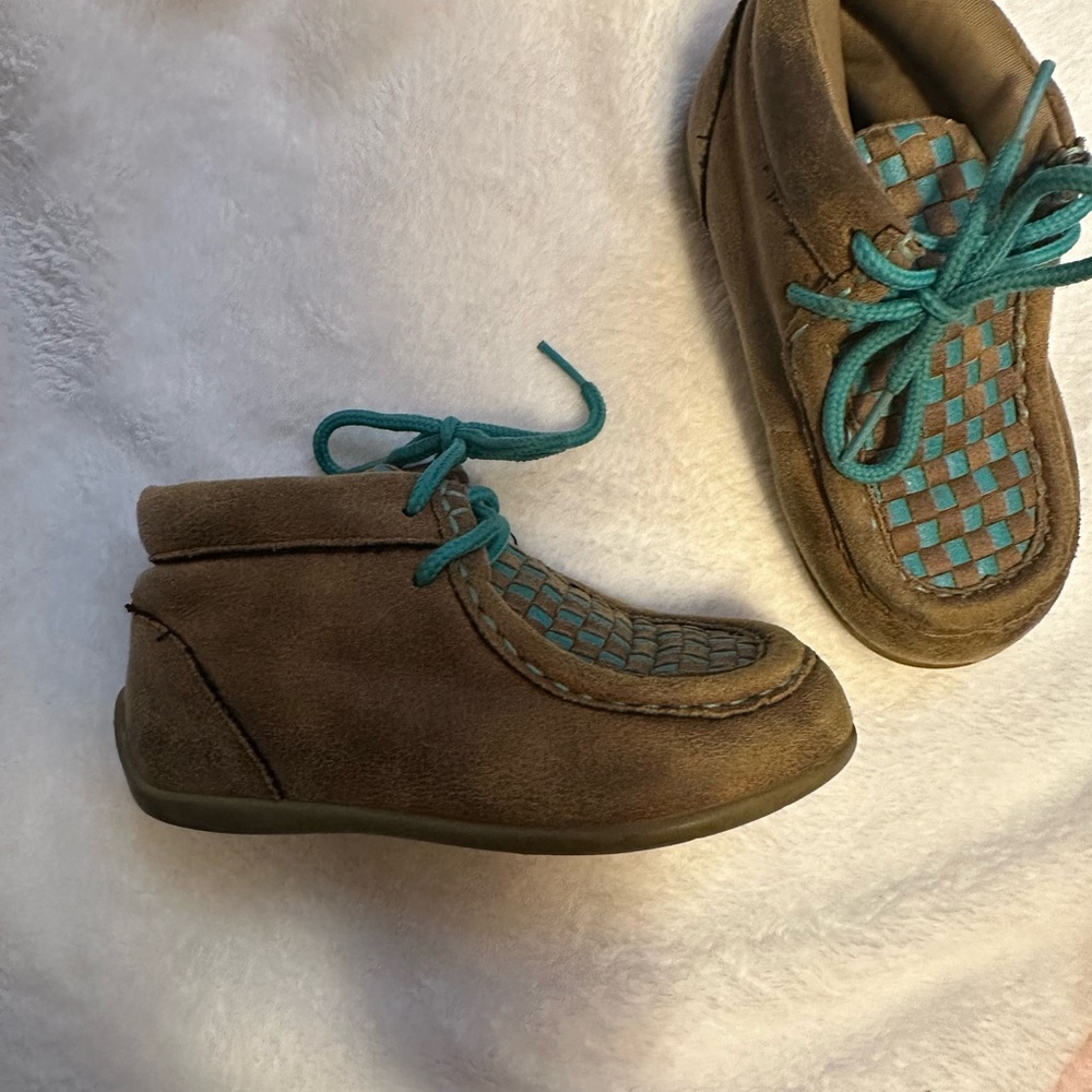 Toddler Moccasin Shoes with Teal Accents